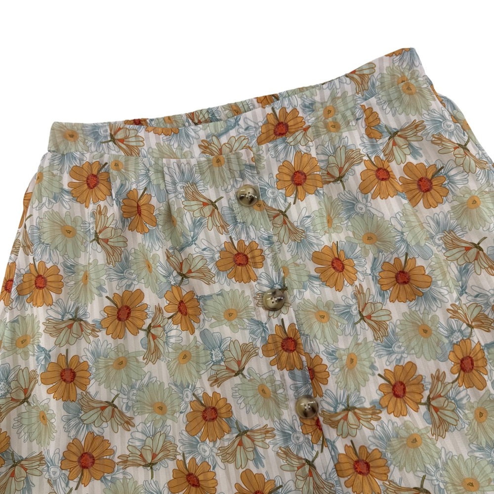 Hayden Los Angeles Floral Button Down‎ Midi Skirt Marigold Sage Women's Size M